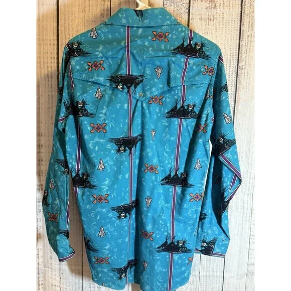 Vintage Wrangler Shirt Button Up Tepee Arrowhead Western Size 15 - 33 Long Sleev - Picture 6 of 6